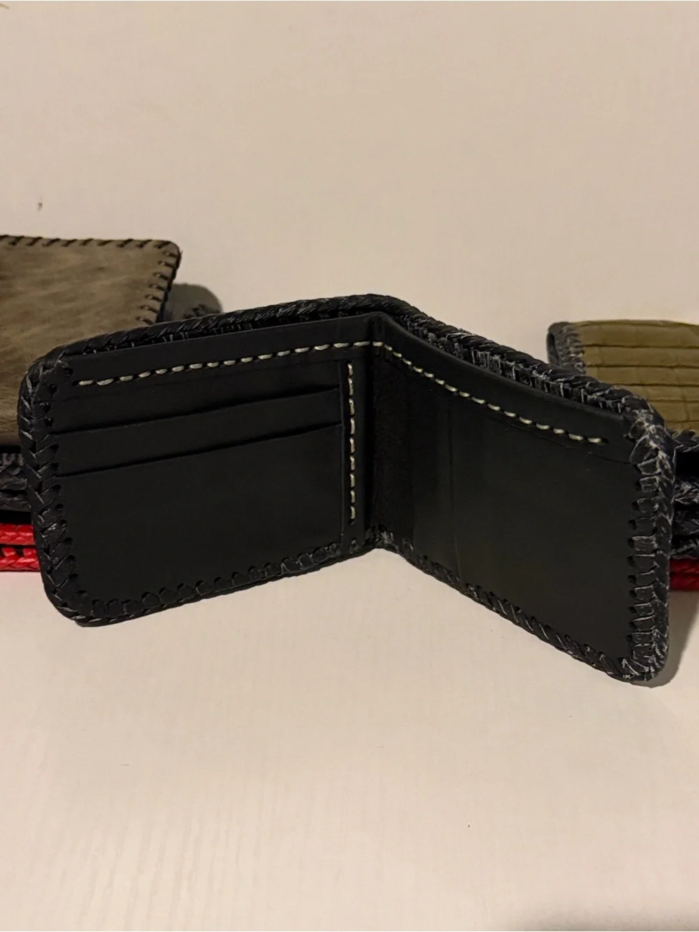 Black Textured Leather Bifold Wallet